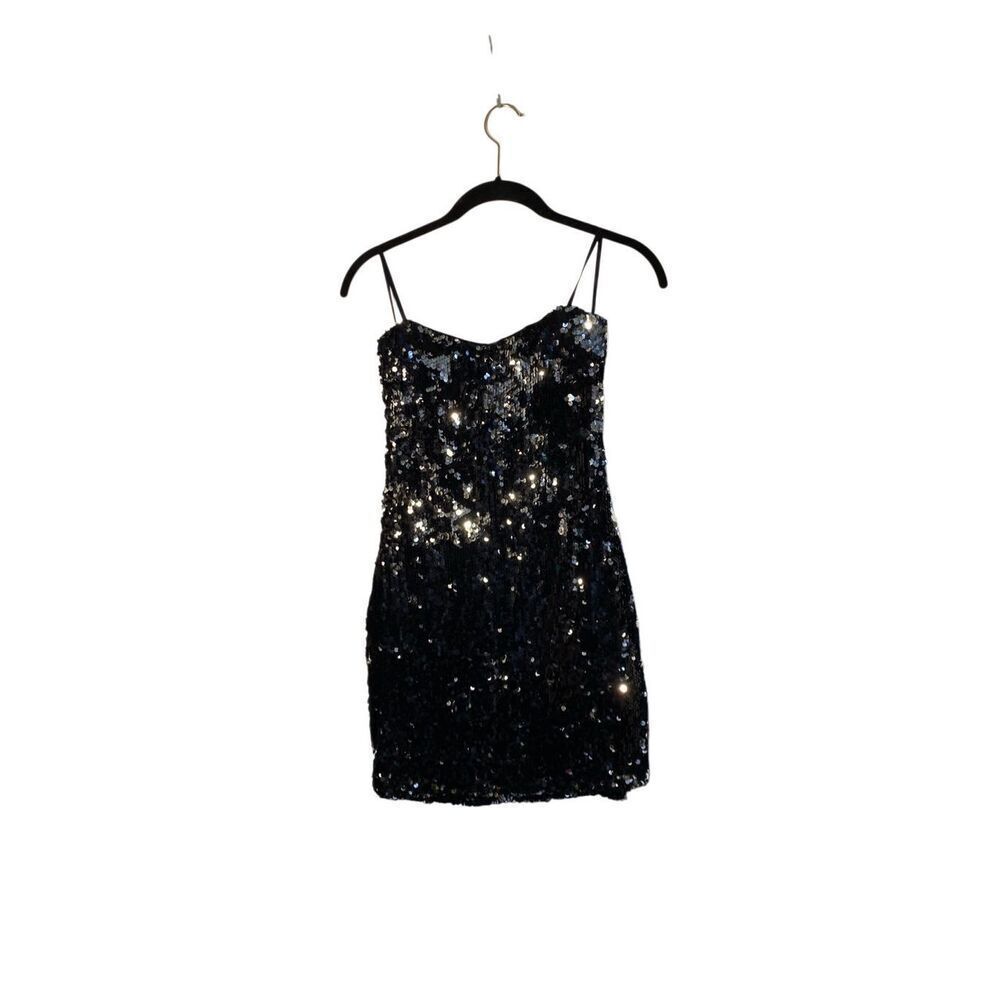 Vintage Arden B Y2K, black, sequin, strapless, mini dress XS